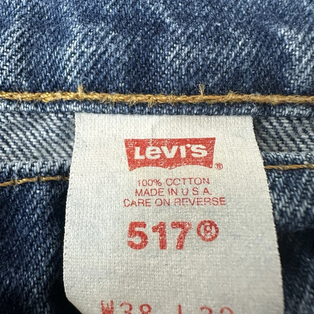 Vintage 70s Levis 517 Denim Jeans 38X32 Orange Tab Boot‎ Cut Distressed